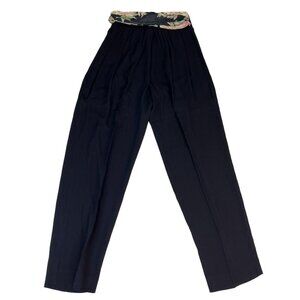 Paquette Rayon High Waist Dress Pants Women's M Black Floral Print Banded Waist